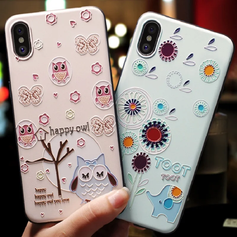 Милый 3D рельефный мультяшный чехол для телефона iPhone XR XS MAX Чехлы Мягкий
