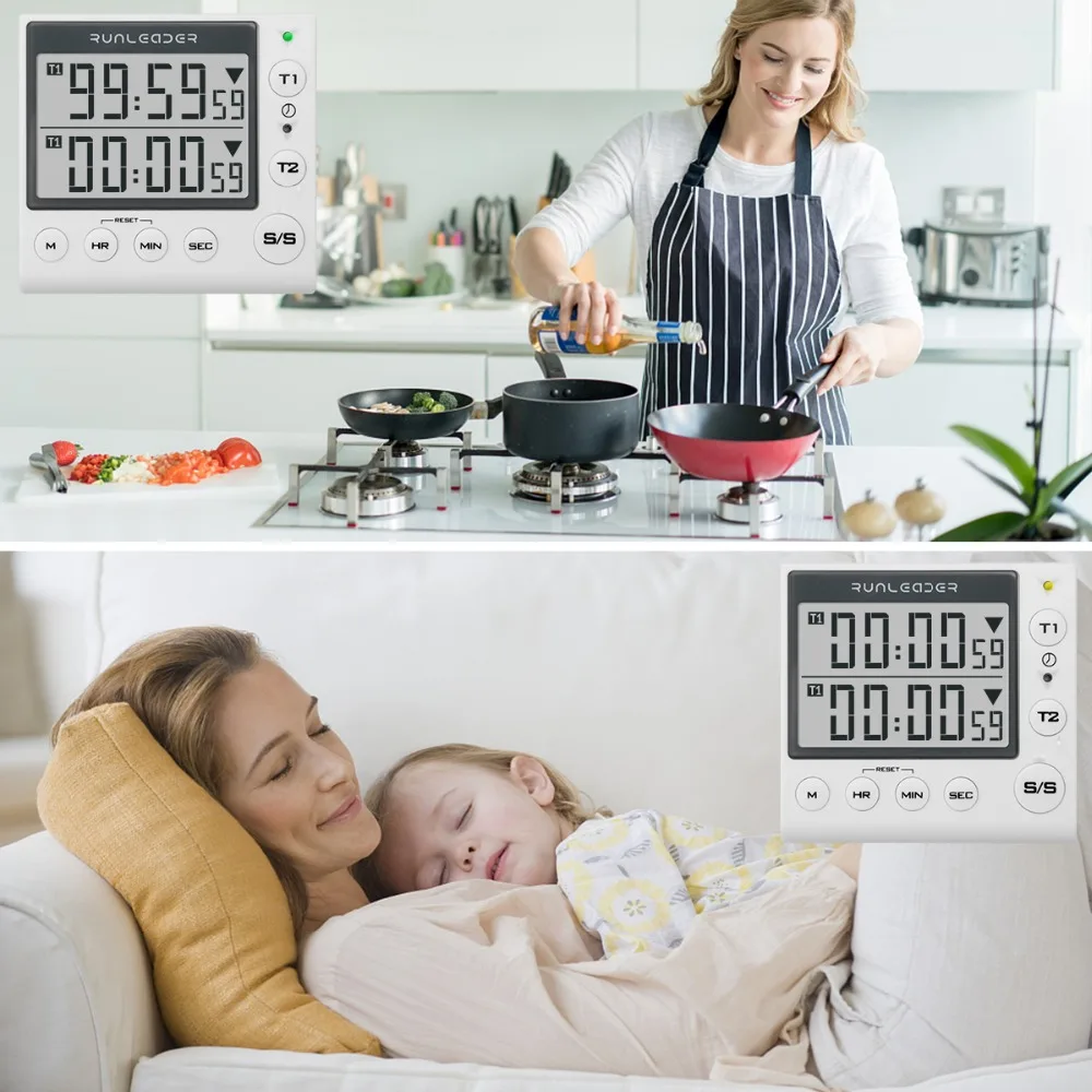 Digital Kitchen Timer Cooking Timers  timer kitchen digital timer alarm timer countdown timer kitchen timer for kids 2-channel flashing kitchen timer Indoor temperature and humidity meter3
