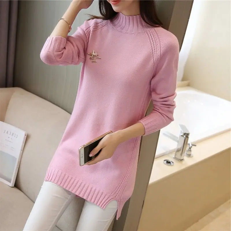 HaoRu Women's Sweater Winter 2017 Autumn Fashion Irregul Knitting Pullovers Turtleneck Thick Warm Long Knitted Sweater Female
