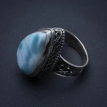 

Natural Caribbean Larimar Vintage 925 Sterling Silver Ring, US Size 9 R3467