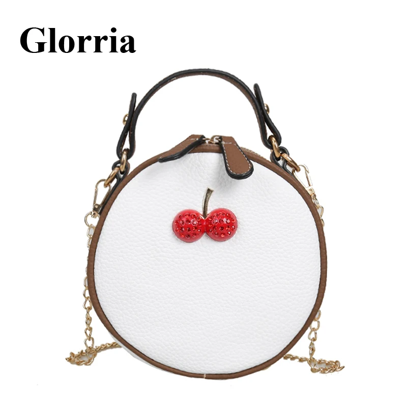 Glorria леди круговой сумка для женщины мини Crossbody сумка Для женщин плечо кожаная сумочка Для женщин Повседневное Kawaii Cherry Tote