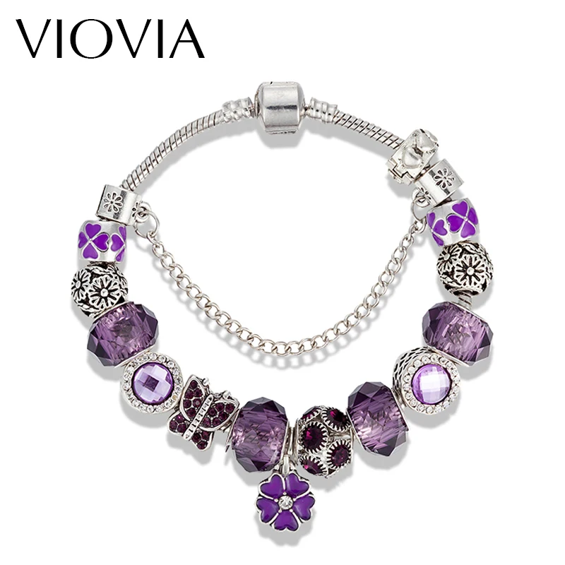 

VIOVIA Vintage Jewelry Flower Charm Bracelets For Women Murano Glass Beads Fit Bracelets & Bangles Pulseras Gifts B16070