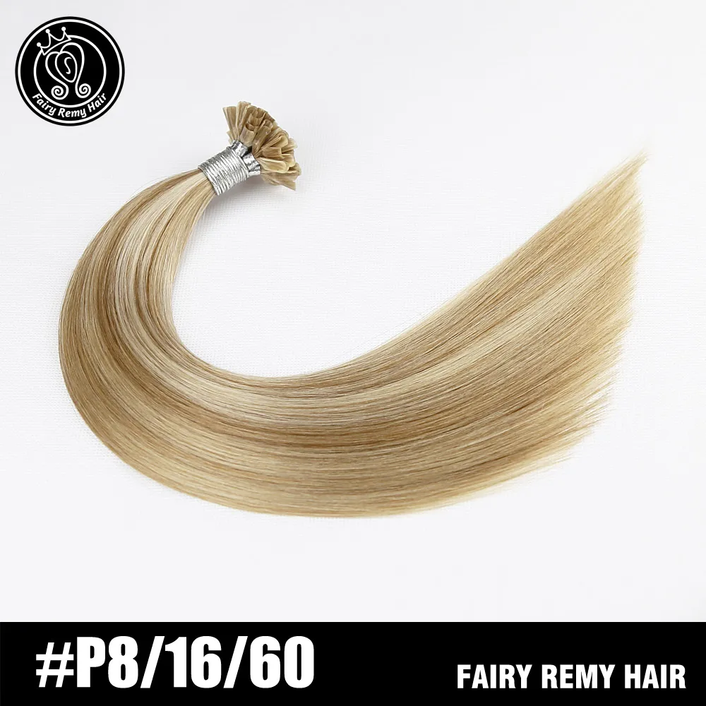Волосы феи Реми для наращивания волос 1 г/локон 18 дюймов remy Кератин предварительно скрепленные человеческие волосы для наращивания на кератиновые капсулы кончик для ногтей - Цвет: P8-16-60