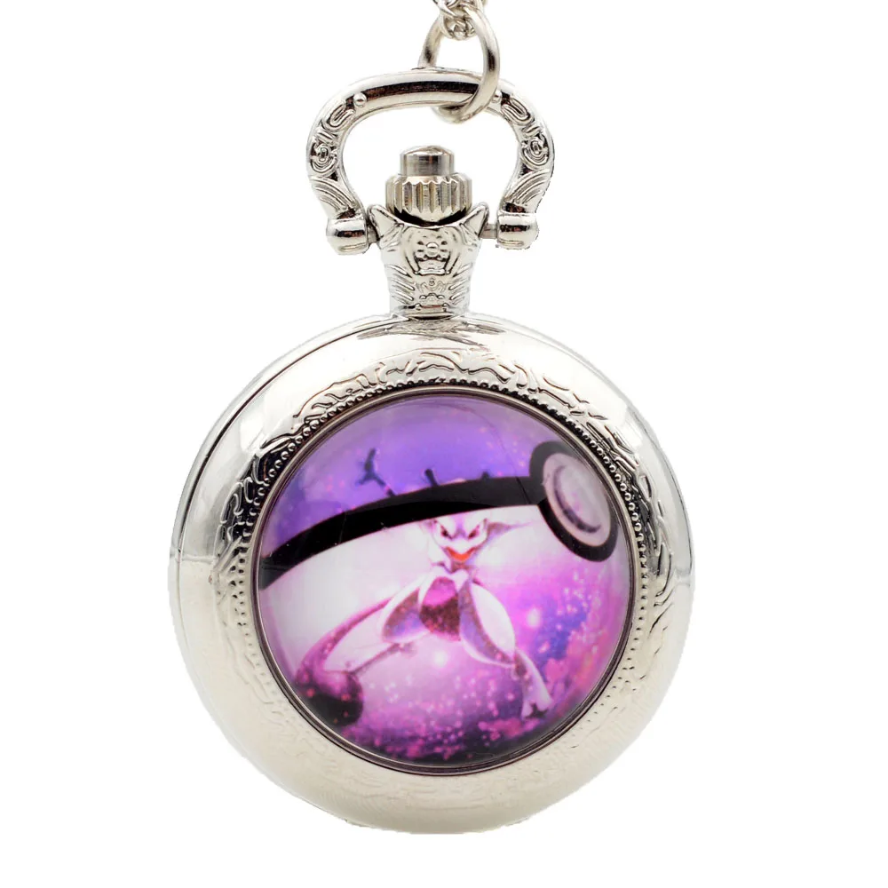 Пикачу pocketmonster Покемон Genie Фиолетовый Мяч кварцевые карманные часы кулон Цепочки и ожерелья Для мужчин Для женщин часы Сеть Обувь для девочек Обувь для мальчиков подарок - Цвет: Silver watch