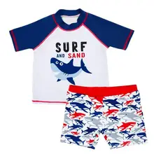 Быстросохнущий купальный костюм для маленьких мальчиков, одежда для плавания, пляжный раздельный детский купальный костюм, рубашка и шорты, комплект из 2 предметов для детей от 3 до 8 лет