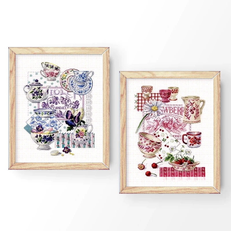 Online Fishxx punto de cruz T798 799 vajilla clásica tazón de té púrpura y rosa dos patrones bordado a mano Kit de hogar