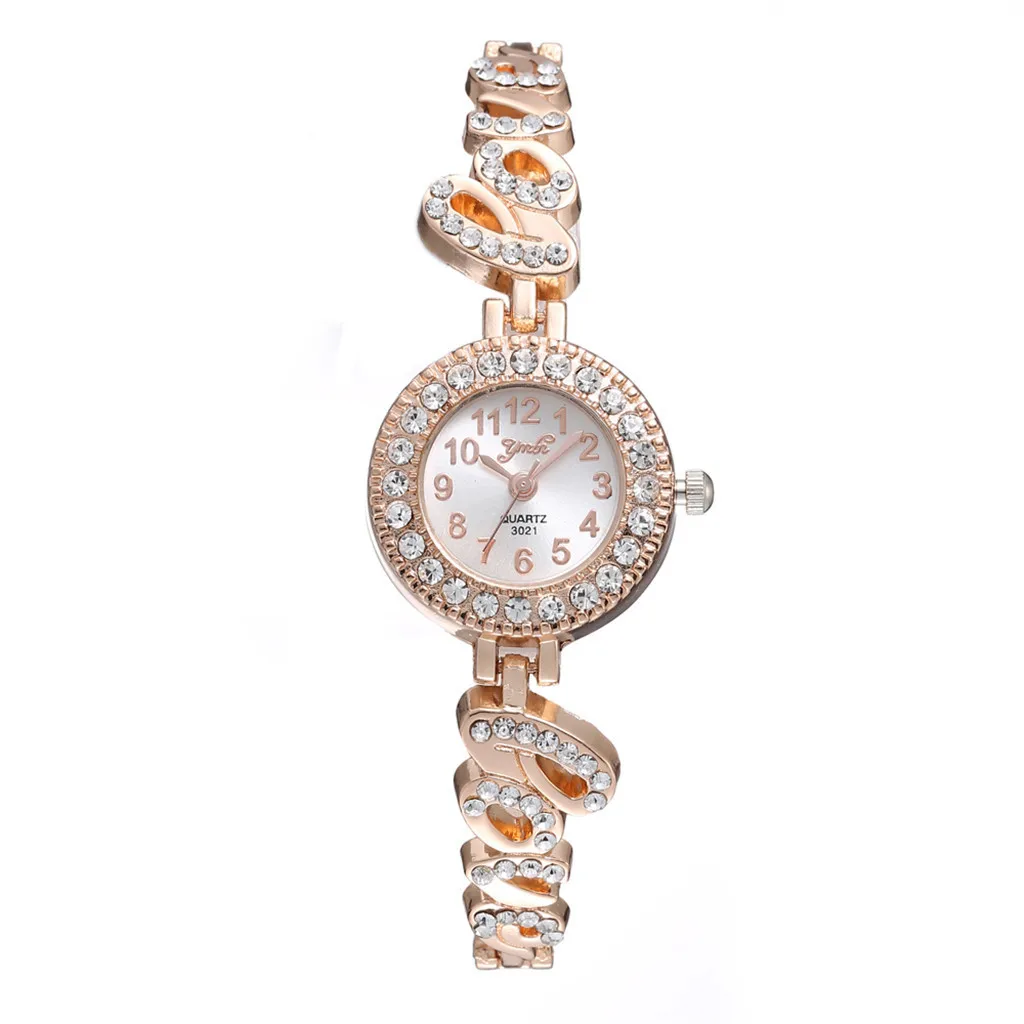 Для женщин нарядные кварцевые наручные часы новое поступление женские индивидуальные сплав сталь Узкий браслет часы Полный горный хрусталь роскошные часы - Цвет: Розовый