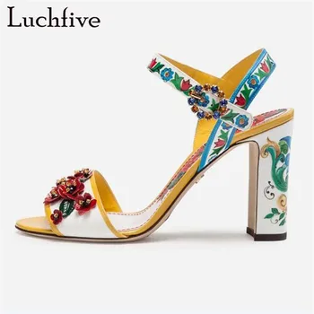 

Sexy High Heels Sandals Women Flower Beads Open Toe Party Dress Shoes Ankle Buckle Strap Summer Outwear Rhinestone Shoes Woman