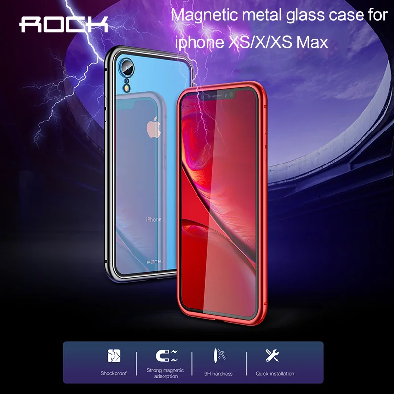 Магнитный металлический стеклянный чехол Rock для iphone XS/X/XS Max противоударный