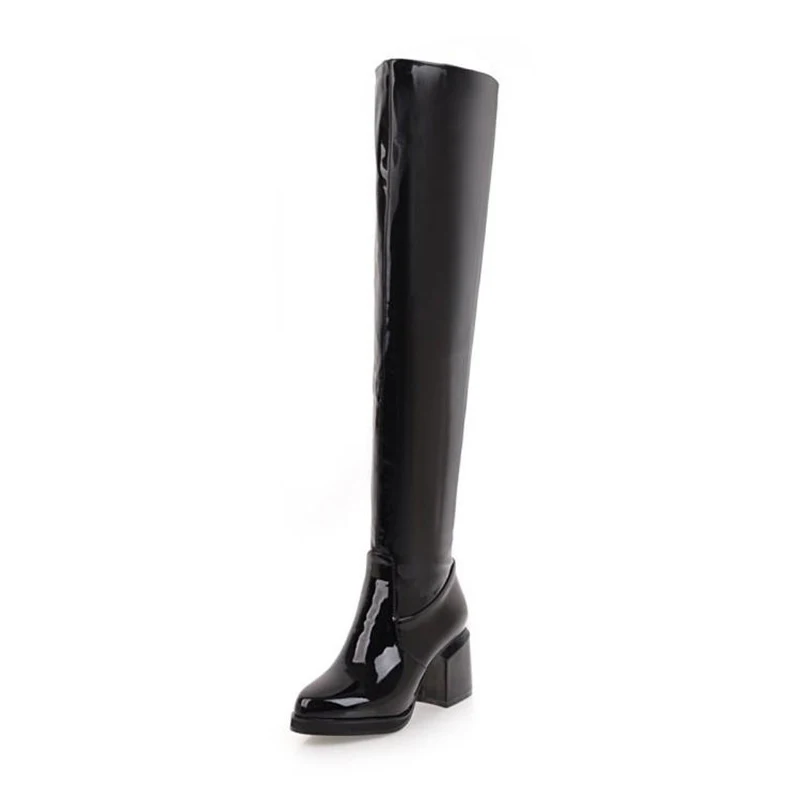 Women High Heels Tall Boots Sexy Patent Leather Platform Pole Dance Boots Pointed Toe Over The Knee Boots For Women Ladies Shoes (22)