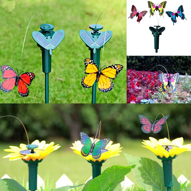 New Vibration Solar Power Dancing Flying Fluttering Butterflies Hummingbird Garden Decorative Stake#1003