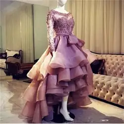 Реальный образец Hi Lo платье для выпускного вечера es 2019 Высокое качество органзы одежда с длинным рукавом праздничный официальный вечерний