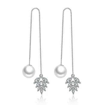 

XIYANIKE New Fashion Long Chain Pearl Tassel Earrings For Women Rhinestone Leaves Silver Drop Plated Jewelry VES6719
