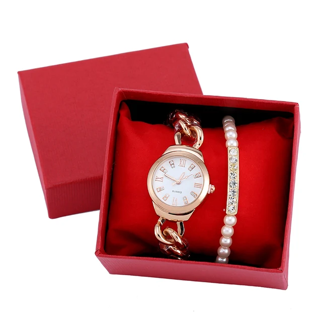 Luxury Rose Gold Steel Watch Set Women Quartz Wrisch Chain Luxury Rose Gold Steel Watch Set Women Quartz Wrisch Chain Bracelet Wedding Gift For