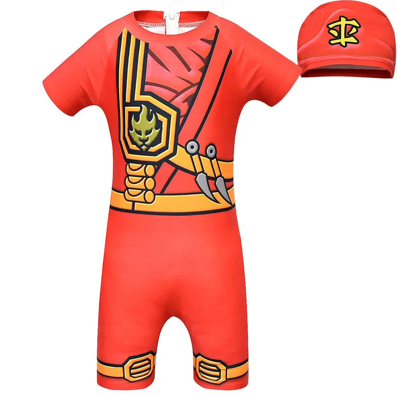 

Children Swimsuit One pieces Hat + Shorts Cartoon Ninja Ninjago Costumes Kids Girls Cosplay Clothing Swim wear For 3-9 yrs Boys