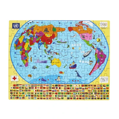 Детские головоломки мультфильм 3D пазл Карта мира металла железный ящик 3D деревянные головоломки Монтессори Развивающие игрушки для детей деревянные игрушки - Цвет: 120 pcs puzzles
