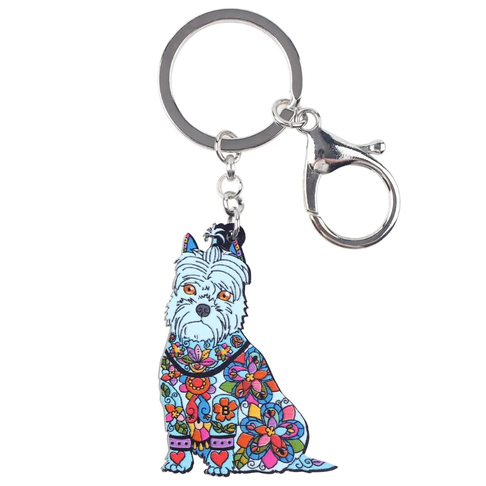 Bonsny акриловое ювелирное изделие для собак Schnauzer брелок ключей подарок с помпоном