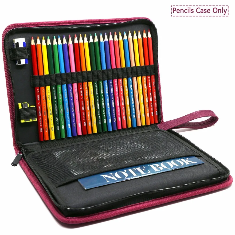 

72 Holders Pencil Case-PU Leather Multi-layer Large Zipper Pen Bag with Handle Strap for Colored Pencils,Gel Pen material escola