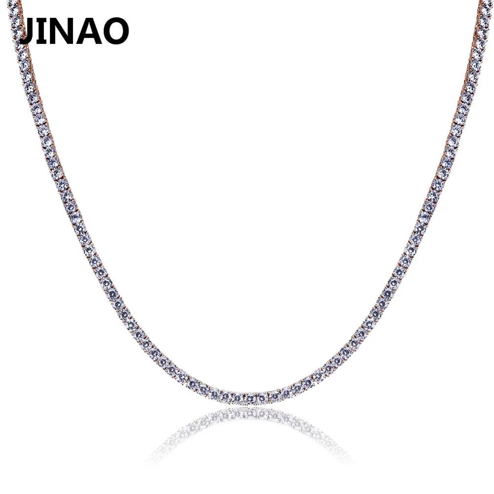Tanie JINAO złoty srebrny różany złoty kolor mrożony łańcuch Hip Hop miedź Micro Pave CZ Stone2.5 10mm naszyjnik łańcuch tenisowy