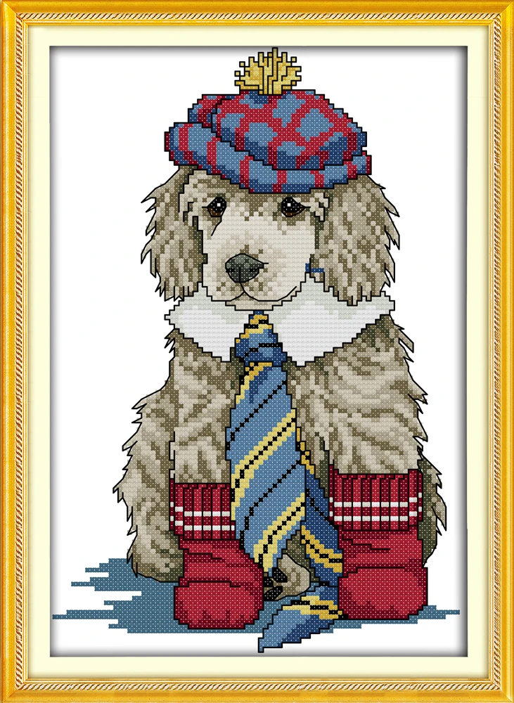 The dressed dog cross stitch kit pet animal 14ct 11ct printed canvas