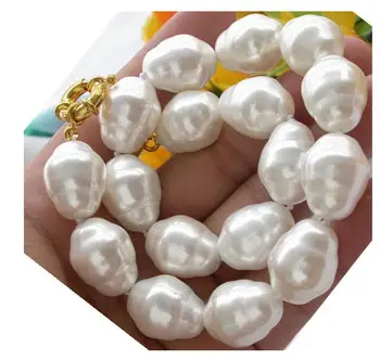 

Fashion 20mm White Baroque Shell Pearl Necklace 18" YELLOW CLASP
