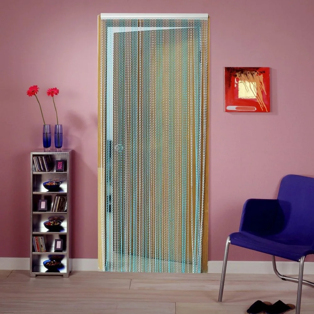 

Newest Aluminium Metal Chain Strip Curtain Anti Fly Block Pest Insect Door Window Blinds Screen Control Silver&Blue 210*90cm