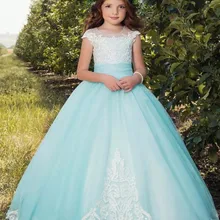 Милый Небесно голубой цветок платья для девочек с кружевом и аппликацией без рукавов платья с кружевами и цветочками для девочек на свадьбу Платья для причастия