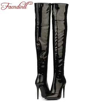 

FACNDINLL new fashion sexy thigh high heels autumn winter boots high heels women PU over the knee high boots lady dance shoes