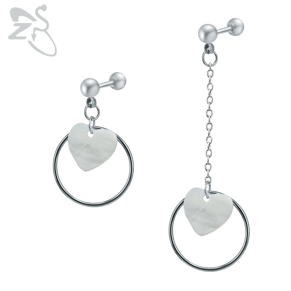 

Surgical Steel Dangle Earrings with Shell Hoop Circle Pendant Earring Studs Asymmetry Drop Earrings for Wedding Accessories Gift