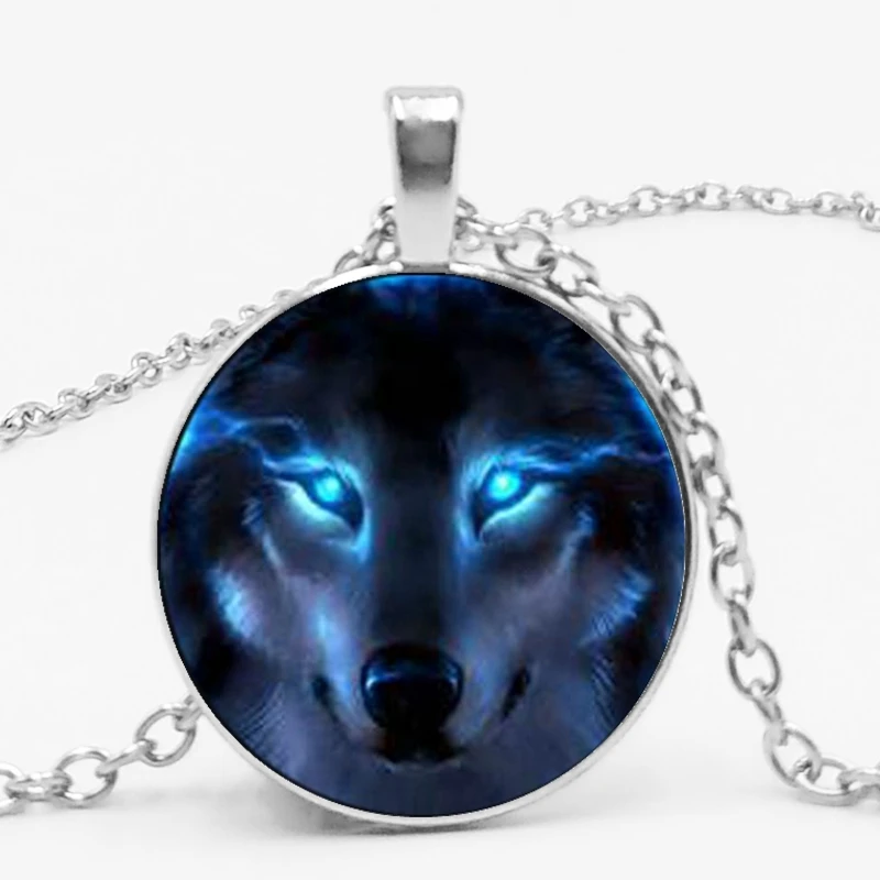Gothic Custom Necklace Gothic Nymph Nordic Wiccan Murano Glass Wolf Cabochon Dark Necklace Glass Pendant Collares Kids Jewelry