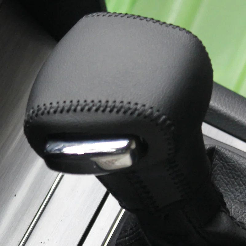 Yuji-Hong автомобильные чехлы-редукторы для Skoda Octavia 2010-2013 автоматические воротники переключения передач из натуральной кожи ручной работы для стайлинга автомобилей - Название цвета: Black line