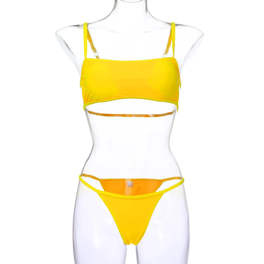 Bikinis 2019 Mujer Swimsuit Sexy Solid Bandeau Bikini set Swimwear Women Yellow Thong Biquini Beach Swimming Suit For Women Bikinis 2019 Mujer Swimsuit Sexy Solid Bandeau Bikini set Swimwear Women Yellow Thong Biquini Beach Swimming Suit For Women