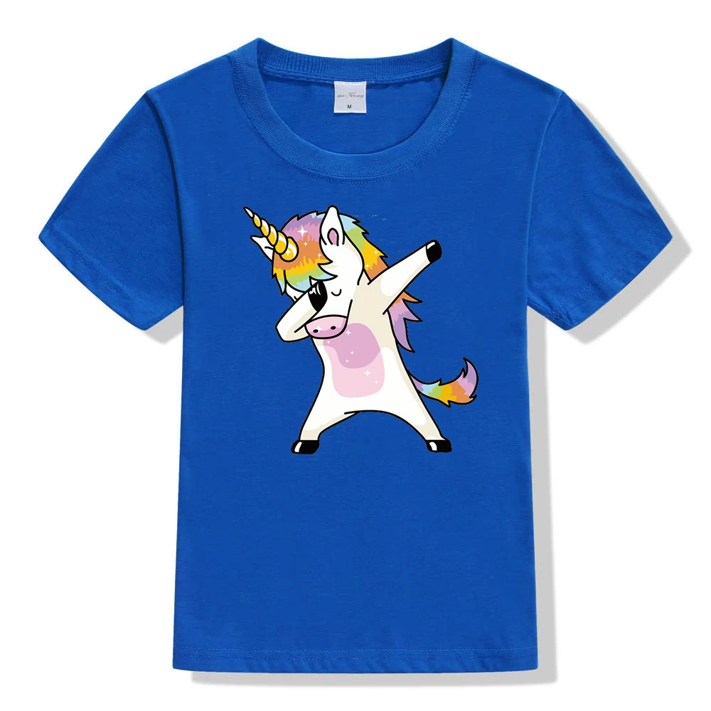 Детская летняя футболка с единорогом для мальчиков и девочек детская футболка с короткими рукавами с Мопсом уличная футболка в стиле хип-хоп для подростков - Цвет: 44A4-KSTBU-
