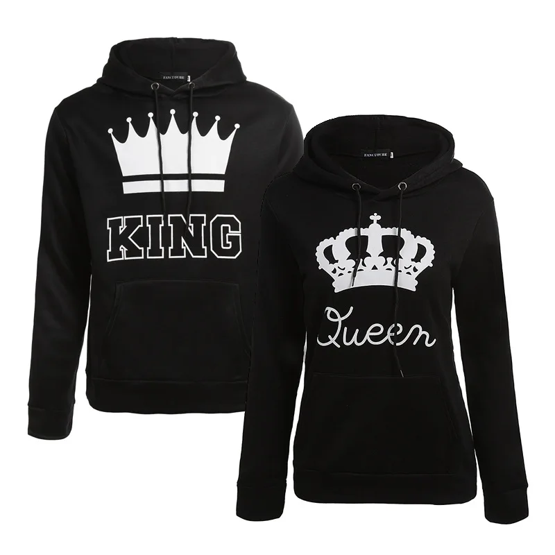 

Imvation 2017 NEW King and Queen Hooded Sweater Casual Long-sleeved Shirt Loose Tops