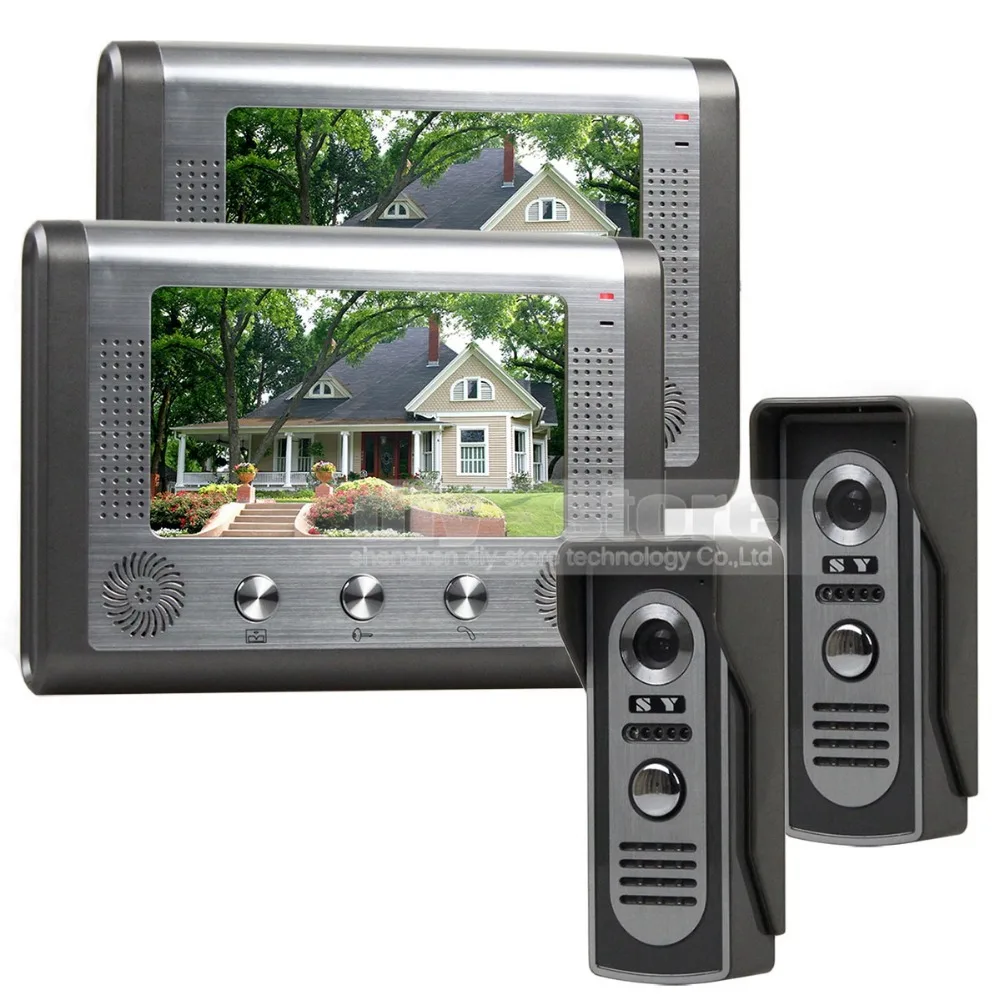 DIYSECUR 2 Monitor 2 Cameras 7 inch Wired Video Door Phone Door Bell