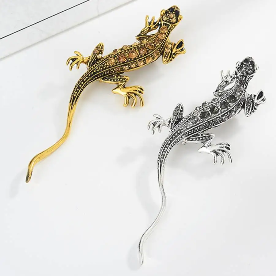 Женские геккон ящерица животное с кристаллами горный хрусталь брошь булавки забавные броши-булавки бижутерия сувениры подарок заколка на шарф