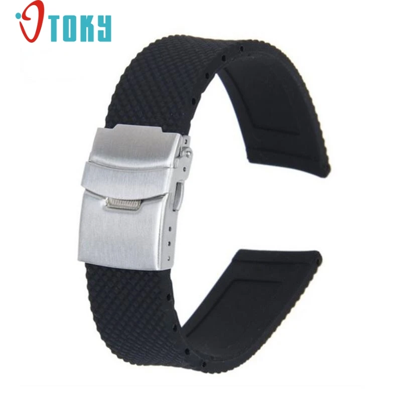 

OTOKY Hot Unique Black Silicone Rubber Waterproof Watch Strap Band Deployment Buckle Drop ship F30