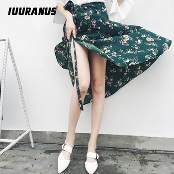 

IUURANUS 2019 Bohemian High Waist Floral Print Summer Skirts Womens Boho Asymmetrical Chiffon Skirt Maxi Long Skirts For Women