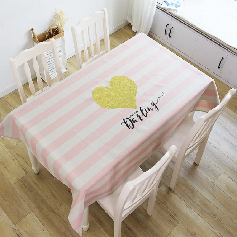

Love Pattern Nordic Style Dustproof Polyester/Cotton Tablecloth Wedding Hotel Banquet Decoration Table Cloth Home Textile