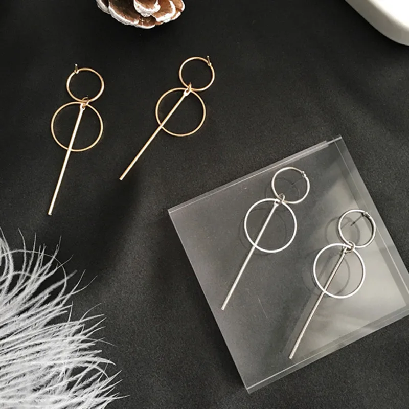 

Simple Korean long style tassel pendant circle earrings for woman girls fashion metal geometric earring perrty jewelry bijoux