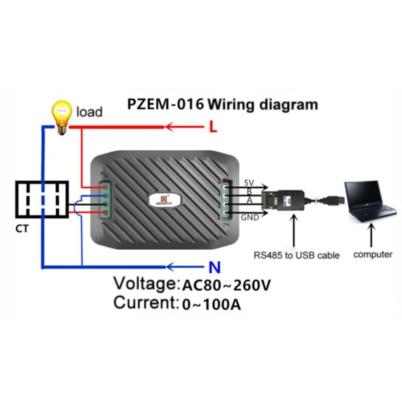 Измеритель мощности переменного тока 220 В 100A RS485 Modbus счетчик электроэнергии кВт/ч