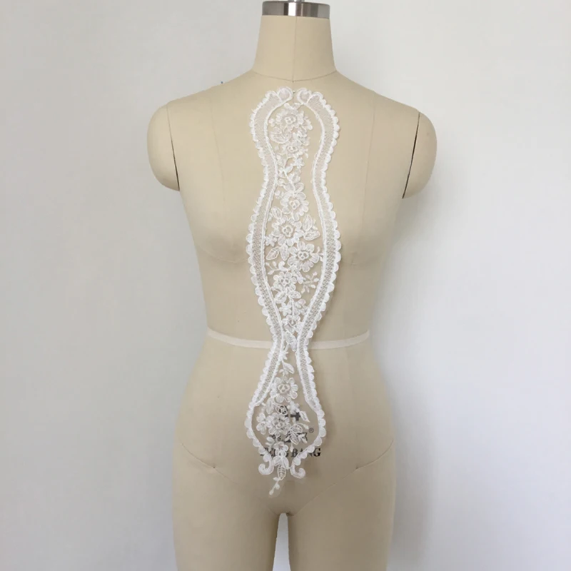 

2 Pieces Long Lace Applique Flowers Embroidery Venise Lace Collar Ivory White Fabric Neckline DIY Sewing Accessories 53X12cm