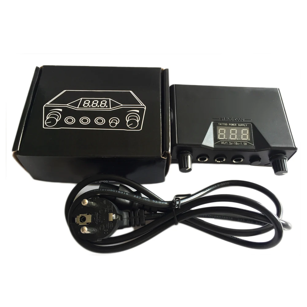 EU Plug Professional Black Tattoo Power Supply Dual Digital LCD Tattoo