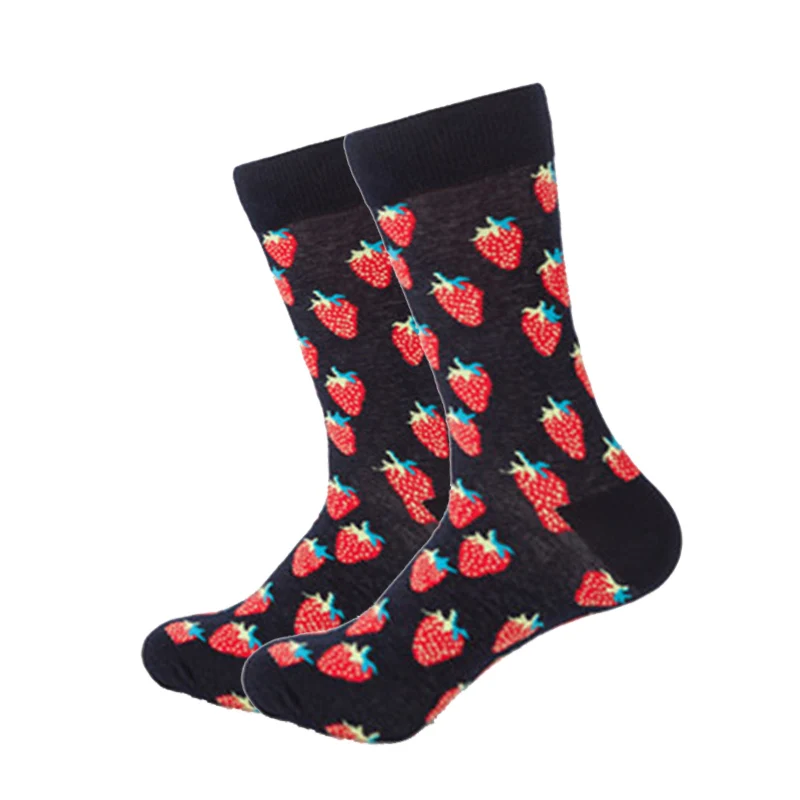 Брендовые мужские носки высокого качества из чесаного хлопка, 27 цветов, Веселые разноцветные носки с изображением фламинго, авокадо, носки с фруктами, дизайнерские носки «сделай сам» Носки - Цвет: Black strawberry
