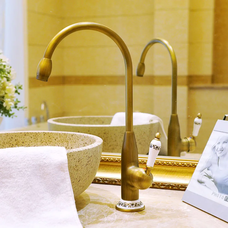 

Antique Kitchen Faucets Bronze Brushed Into The Wall Basin Faucet Single Ceramic Single Handle Single Hole Sink Mixer Hot Cold