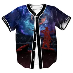 Красный Туманность самурая Джерси Панк Для мужчин рубашки уличная бейсбольная рубашка Забавные топы с Однобортный Летний стиль