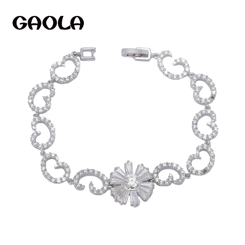 2015 Hot Fashion Exquisite White Gold Plated Flower Shape AAA Cubic Zirconia Bracelets Engagement Gift For