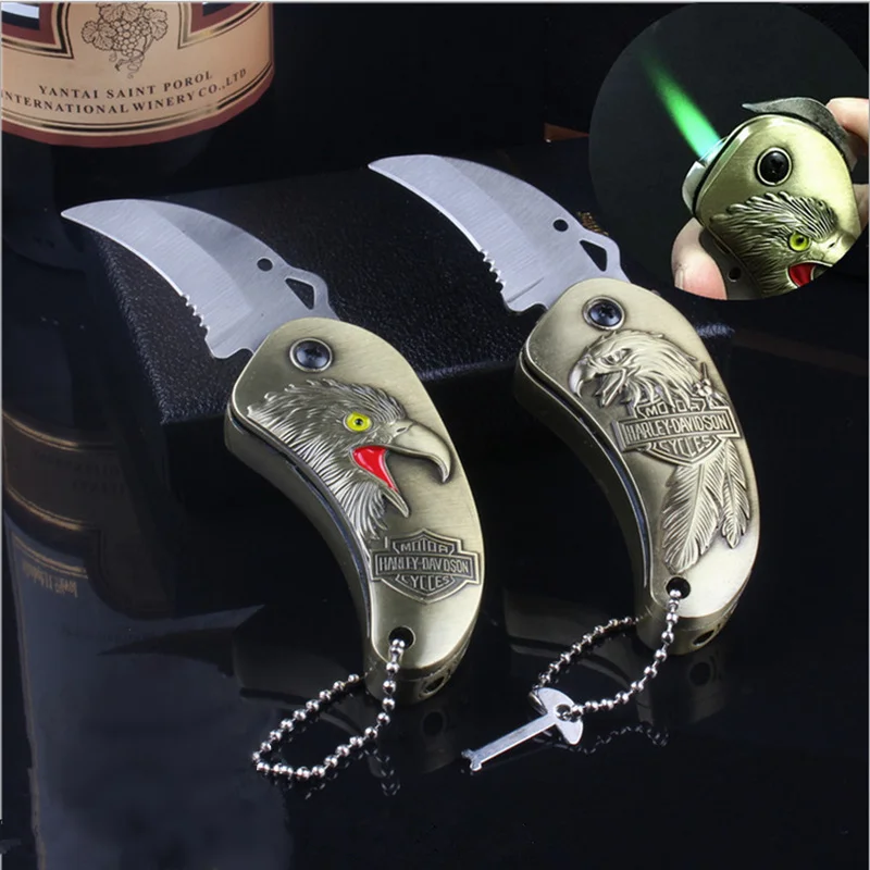 Multifunction Utility Eagle Metal Windproof Lighters Knife Butane Gas
