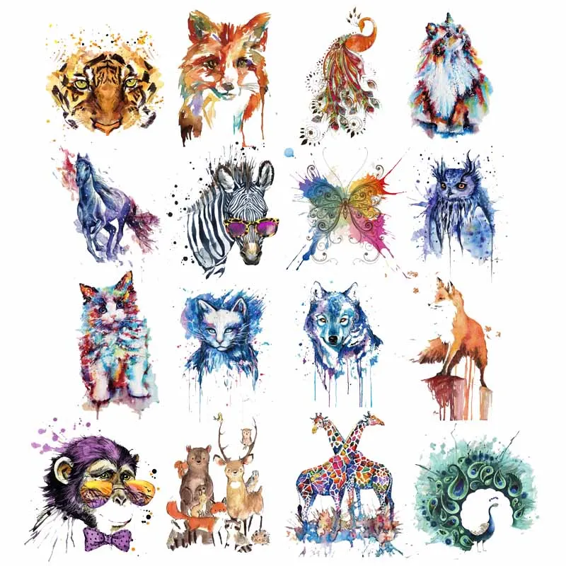 

Watercolor Animal Patch Iron on Transfer Owl Butterfly Tiger Cat Patches for Clothing DIY T-shirt Applique Heat Transfer Vinyl