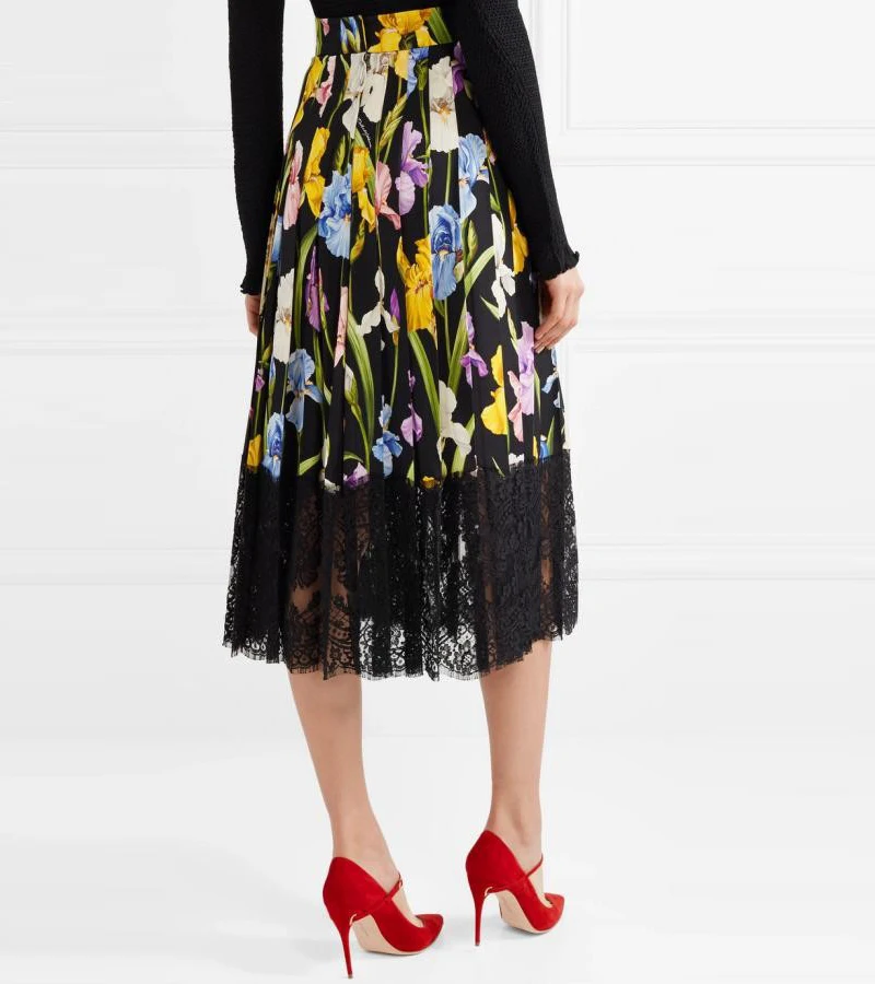 Роскошная дизайнерская брендовая юбка для подиума с принтом тюльпана, кружевная плиссированная длинная юбка